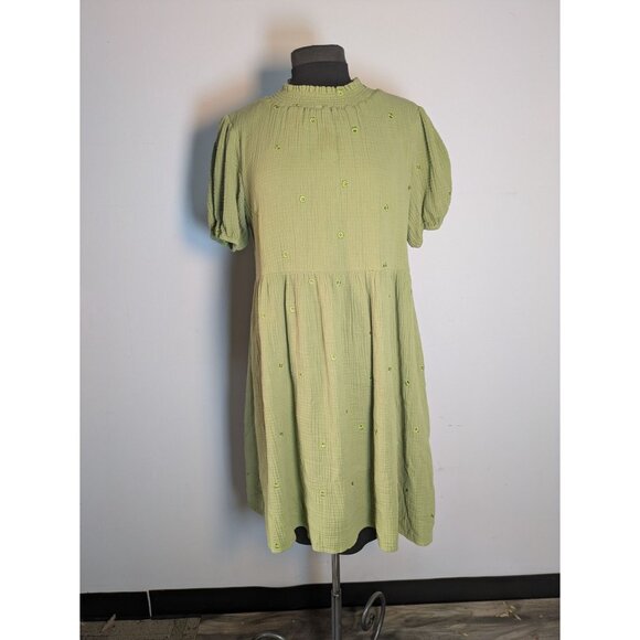 Roolee Dresses & Skirts - Roolee Green Embroidered Floral Puff Sleeve Smocked Dress Size M